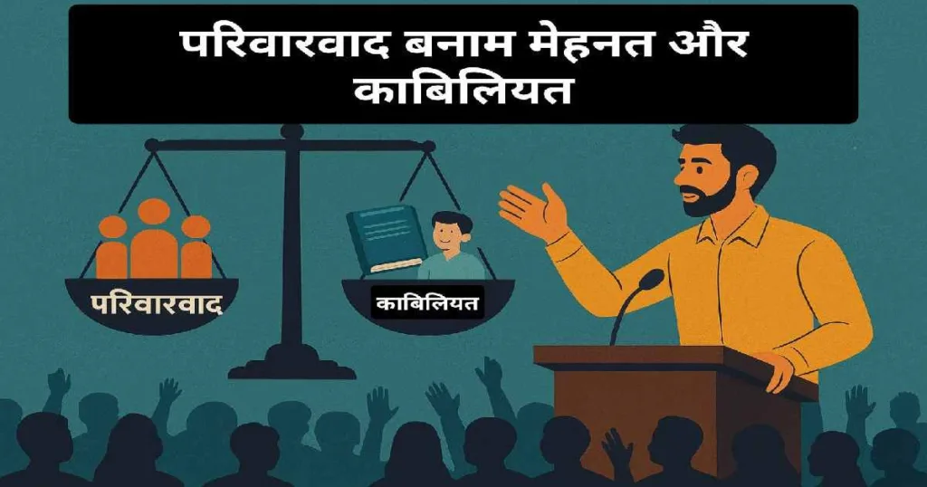 भारतीय राजनीति में परिवारवाद बनाम मेहनत का प्रतीकात्मक चित्र