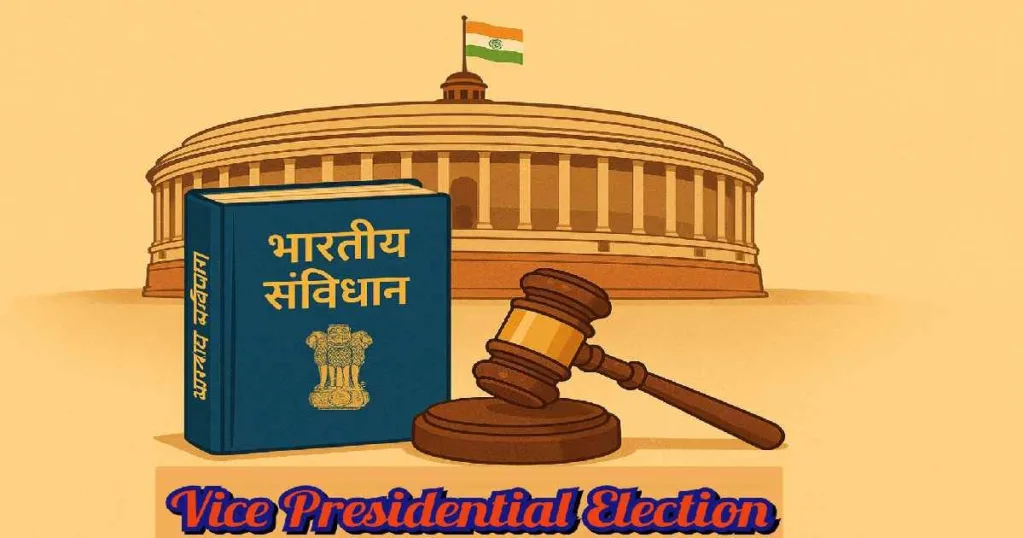 उपराष्ट्रपति चुनाव भारत: भारतीय संसद और संविधान के प्रतीक के साथ लोकतंत्र का आईना