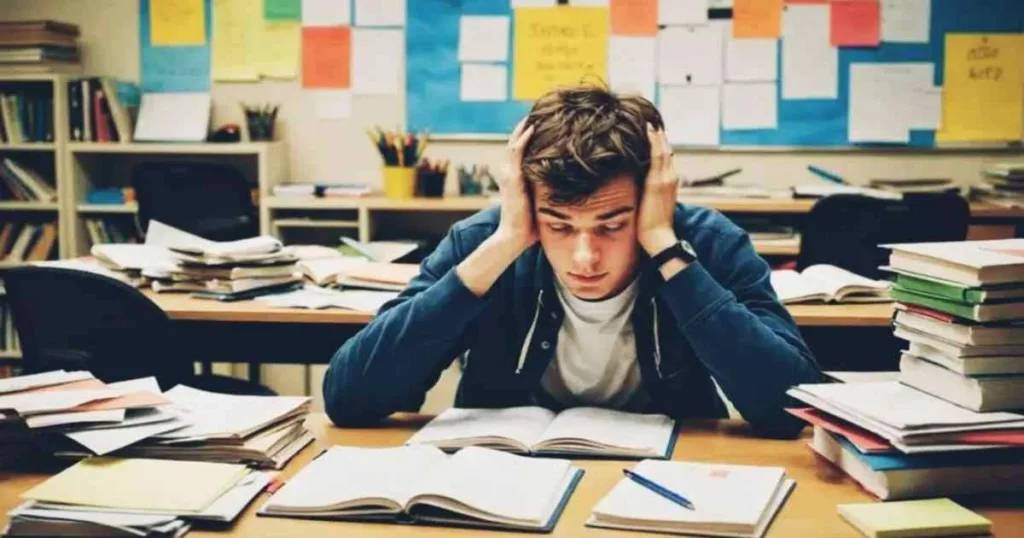 खाली कक्षा और किताबों के साथ युवा छात्र – बिना प्रमाण वाले राजनीतिक आरोपों से शिक्षा पर असर